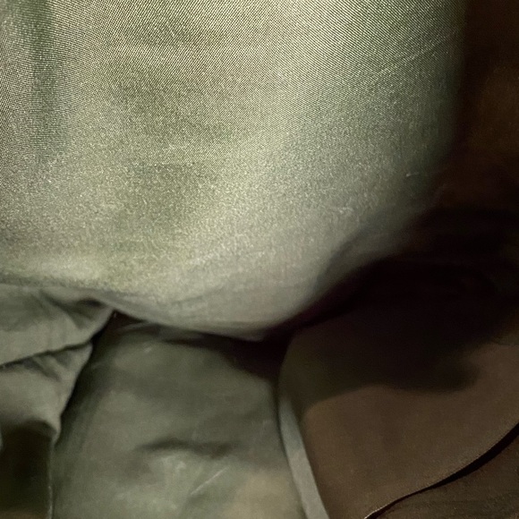 Vintage boho shoulder sac, crossbody, patchwork, olive grn lining w/ tie closure - Picture 10 of 10